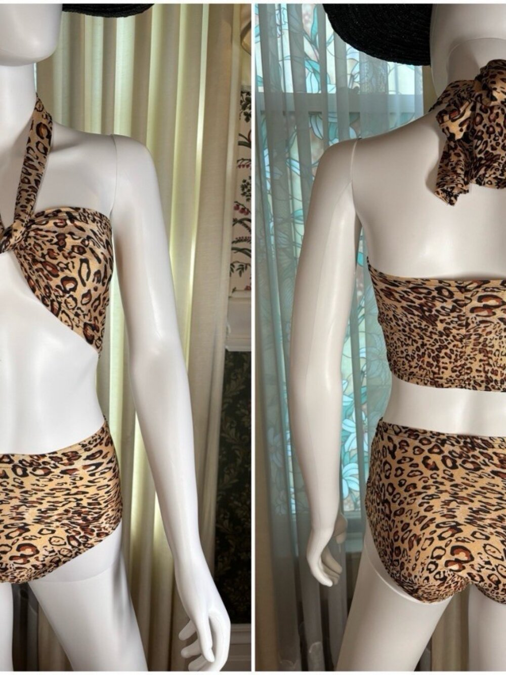 Cheetah Leopard Print Pinup Halter Bikini Set Small Retro NWOT